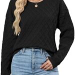 ZAFUL Women's Cable Knit Sweaters Trendy Fall Crewneck Long Sleeve Casual Loose Jumper Pullover Oversized Sweater Tops 2025
