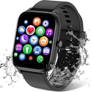 Smart Watch for Men Women Compatible with iPhone Samsung Android Phone 1.83 inch Full Touch Screen IP68 Waterproof Bluetooh Fitness Tracker Heart Rate/Sleep Monitor, Black