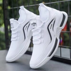 Foreign Trade Men's Summer New Sports Shoes Non-Slip Casual Running Shoes Fly Woven Breathable Comfortable White Shoes