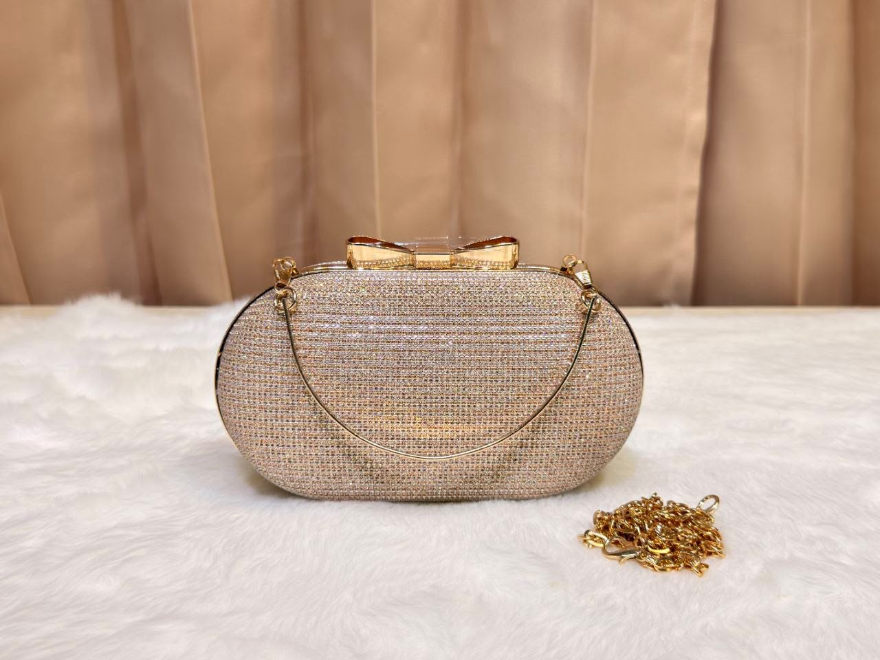 Glossy Clutch Bag for Women – Premium Party Handbag with Gold Chain Strap