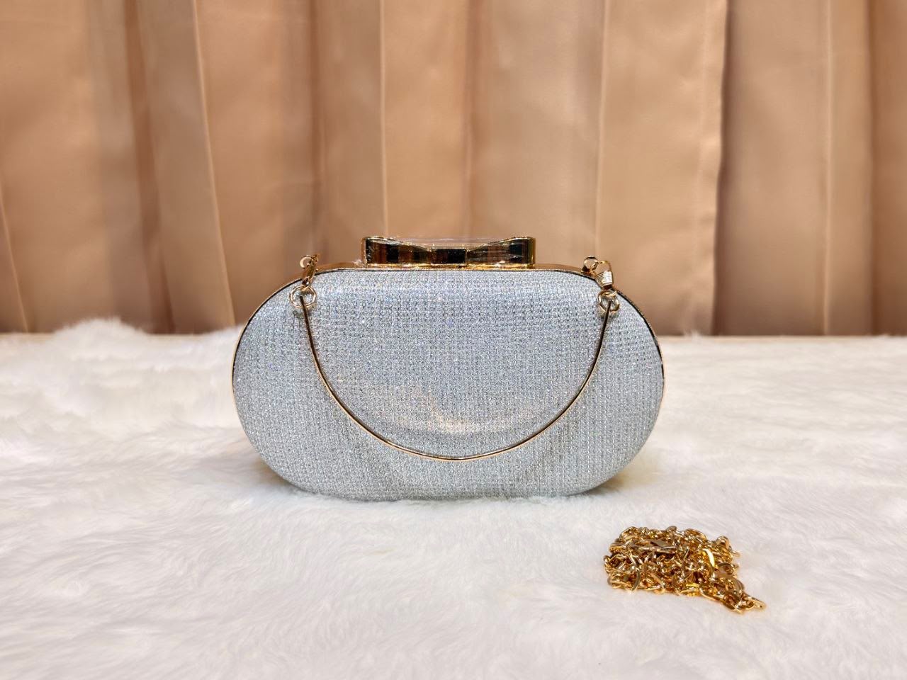 Glossy Clutch Bag for Women – Premium Party Handbag with Gold Chain Strap