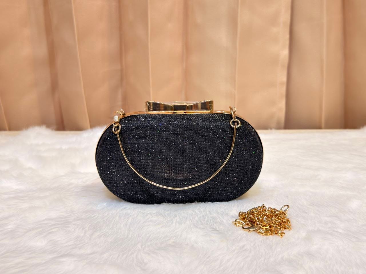 Glossy Clutch Bag for Women – Premium Party Handbag with Gold Chain Strap